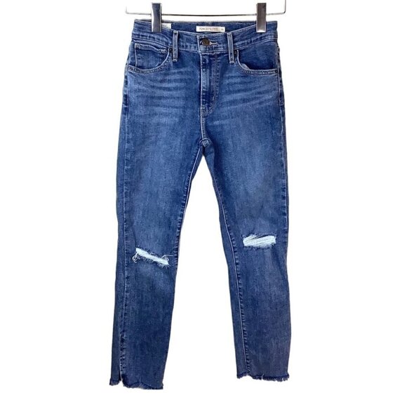 LEVI’S 724 HIGH RISE STRAIGHT DISTRESSED RAW HEM JEANS - Picture 3 of 10